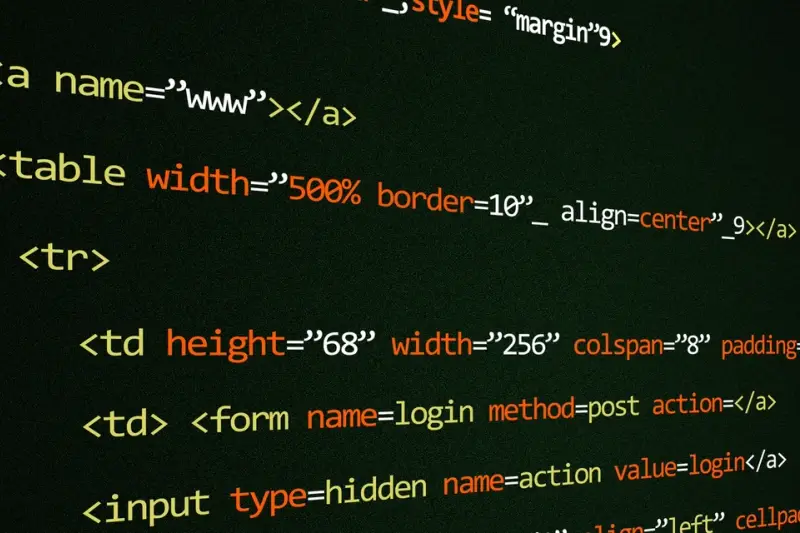 Código HTML de una tabla en una pantalla